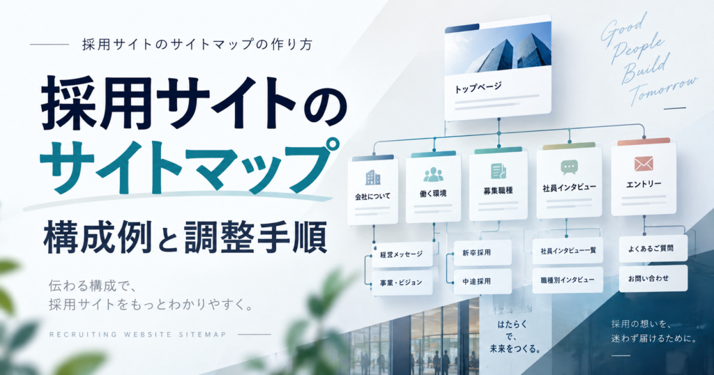 採用サイトのサイトマップの作り方。ページ構成を表すカードを並べたアイキャッチ。